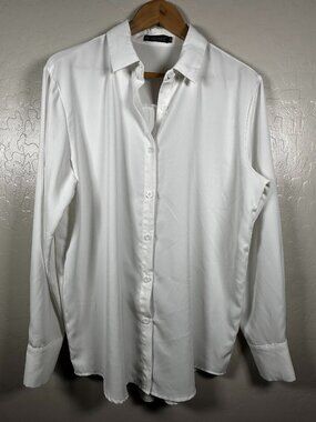 Spring Seaon White Button Front Collared Blouse XL Office Career Minimalist